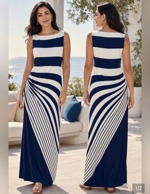Soft Surroundings Small Vela Infinity Dress Blue Sleeveless Stripe Asymmetrical